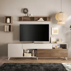 Mobile porta tv 241x67h cm cashmere con 1 anta a ribalta mercure e vani a giorno - Kled