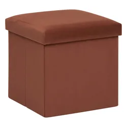 Pouf contenitore quadrato pieghevole 38X38 cm in velluto terracotta - Rilay