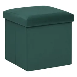 Pouf contenitore quadrato pieghevole 38X38 cm in velluto verde - Rilay