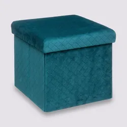 Pouf contenitore quadrato pieghevole 31x31 cm in tessuto blu petrolio - Micra