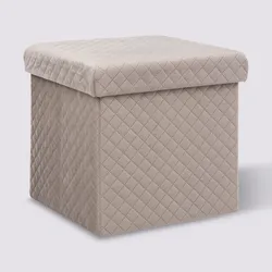 Pouf contenitore quadrato pieghevole 31X31 cm in tessuto tortora - Micra