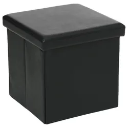 Pouf contenitore quadrato pieghevole 38X38 cm in similpelle nero - Skins