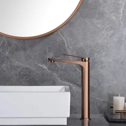 Miscelatore lavabo alto in ottone oro rosa spazzolato - Tilli