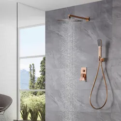 Set incasso doccia con deviatore e doccino con soffione a parete in acciaio inox 304 oro rosa spazzolato - Mamba