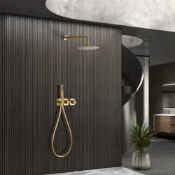 Set Incasso Doccia Termostatico E Doccino Con Soffione A Parete In Acciaio Inox 304 Oro Spazzolato Nocta 1