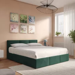 Letto matrimoniale 160x190 cm in velluto verde bosco con contenitore - Newark