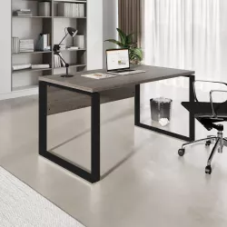 Scrivania 140x80 cm con top rovere tartufo da 30 mm e gambe in metallo nero - Homely office