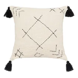 Copricuscino 40x40 cm in cotone beige e disegno nero