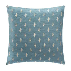 Copricuscino 40x40 cm in ciniglia blu con cactus beige