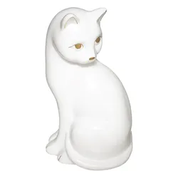 Figura decorativa 26h cm a forma di gatto in ceramica bianco
