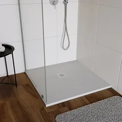 Piatto doccia 100x100 cm grigio effetto pietra riducibile - Liat