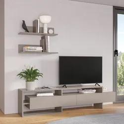 Parete attrezzata 180 cm porta tv 2 ante a ribalta e due mensole tortora - Addlyn