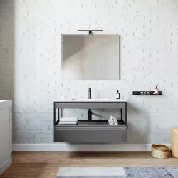 Mobile bagno sospeso 100 cm grigio notte con lavabo e specchio - Sierra