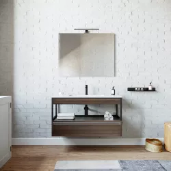 Mobile bagno sospeso 100 cm rovere wenge con lavabo e specchio - Sierra