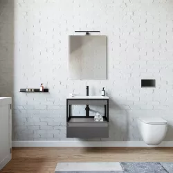 Mobile bagno sospeso 60 cm grigio notte con lavabo e specchio - Sierra