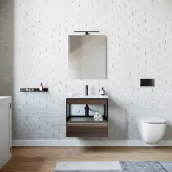 Mobile bagno sospeso 60 cm rovere wenge con lavabo e specchio - Sierra