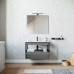 Mobile bagno sospeso 80 cm grigio notte con lavabo e specchio - Sierra