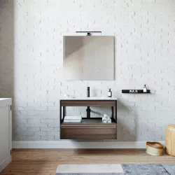 Mobile bagno sospeso 80 cm rovere wenge con lavabo e specchio - Sierra