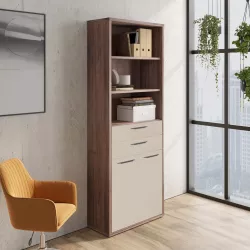 Libreria 82x217h cm noce brera con 2 ante e 2 cassetti cashmere lucido - Historic brown