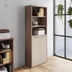 Libreria 82x217h cm noce brera con 2 ante basse cashmere lucido - Historic brown