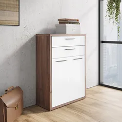 Mobile multiuso 80x112h cm noce brera con 2 ante e 2 cassetti bianco lucido - Historic brown