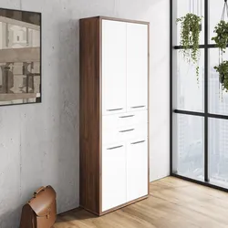 Mobile multiuso 82x217h cm noce brera con 4 ante e 2 cassetti bianco lucido - Historic brown