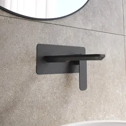 Miscelatore lavabo a muro canna 20 cm con piastra nero spazzolato - Fusion