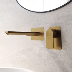 Miscelatore lavabo a muro canna 20 cm oro spazzolato - Fusion