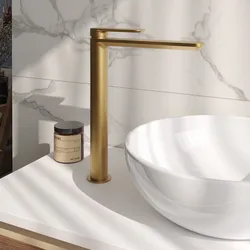 Miscelatore lavabo alto in ottone oro spazzolato - Fusion