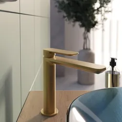 Miscelatore lavabo bocca lunga in ottone oro spazzolato - Fusion