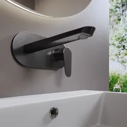 Miscelatore lavabo a muro canna 20 cm con piastra nero spazzolato - Lir