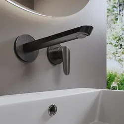 Miscelatore lavabo a muro canna 25 cm nero spazzolato - Lir