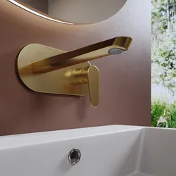 Miscelatore lavabo a muro canna 20 cm con piastra oro spazzolato - Lir