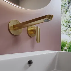 Miscelatore lavabo a muro canna 20 cm oro spazzolato - Lir