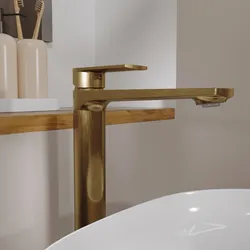 Miscelatore lavabo alto in ottone oro spazzolato - Fluid