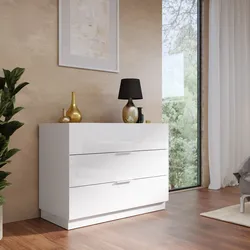 Cassettiera 110x83h cm con 3 cassetti soft close bianco lucido - Zeal