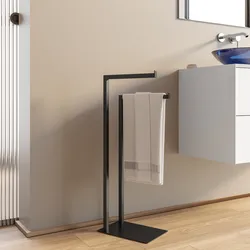 Piantana portasciugamani in acciaio inox nero satinato con 2 bracci - Clover
