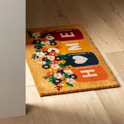 Zerbino Home 45x75 cm in coir naturale con disegno fiorellini