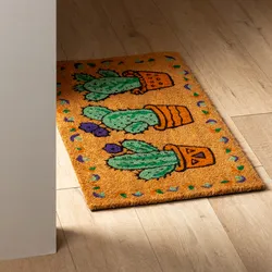 Zerbino 45x75 cm in coir naturale con disegno cactus