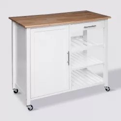 Isola cucina 100x48 cm bianco con ruote e top in legno rovere - Claudex