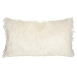 Cuscino 35x75 cm sfoderabile in similpelliccia bianco panna