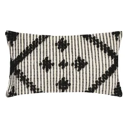 Cuscino 58x38 cm in cotone beige con motivo nero in rilievo