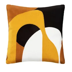 Cuscino 45x45 cm ricamato con disegno ocra e nero
