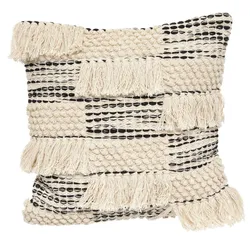 Cuscino 45x45 cm in cotone con frange beige e grigio