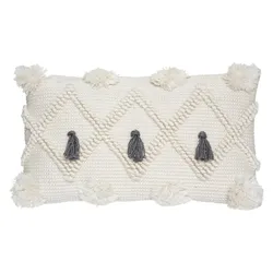 Cuscino 30x50 cm con motivo in rilievo bianco panna