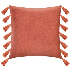 Cuscino 50x50 cm in cotone con pompon terracotta