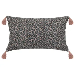Cuscino 30x50 cm in tessuto grigio e motivo rosa