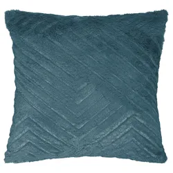 Cuscino 45x45 cm in similpelliccia con motivo in rilievo blu petrolio