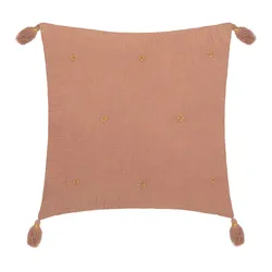 Cuscino 40x40 cm in cotone rosa ricamato con stelle