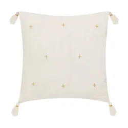 Cuscino 40x40 cm in cotone bianco panna ricamato con stelle